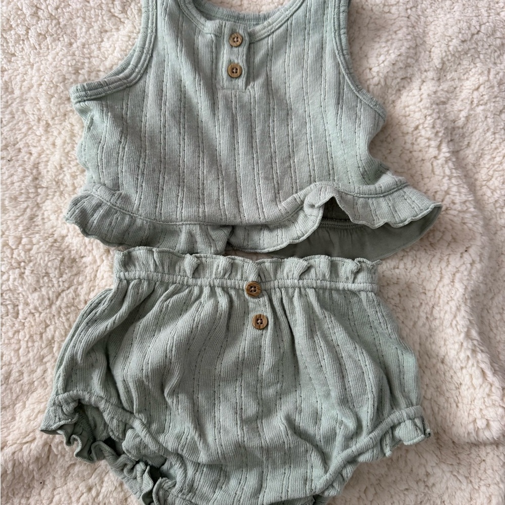 Mint Green Kids Sleeveless Ruffle Set